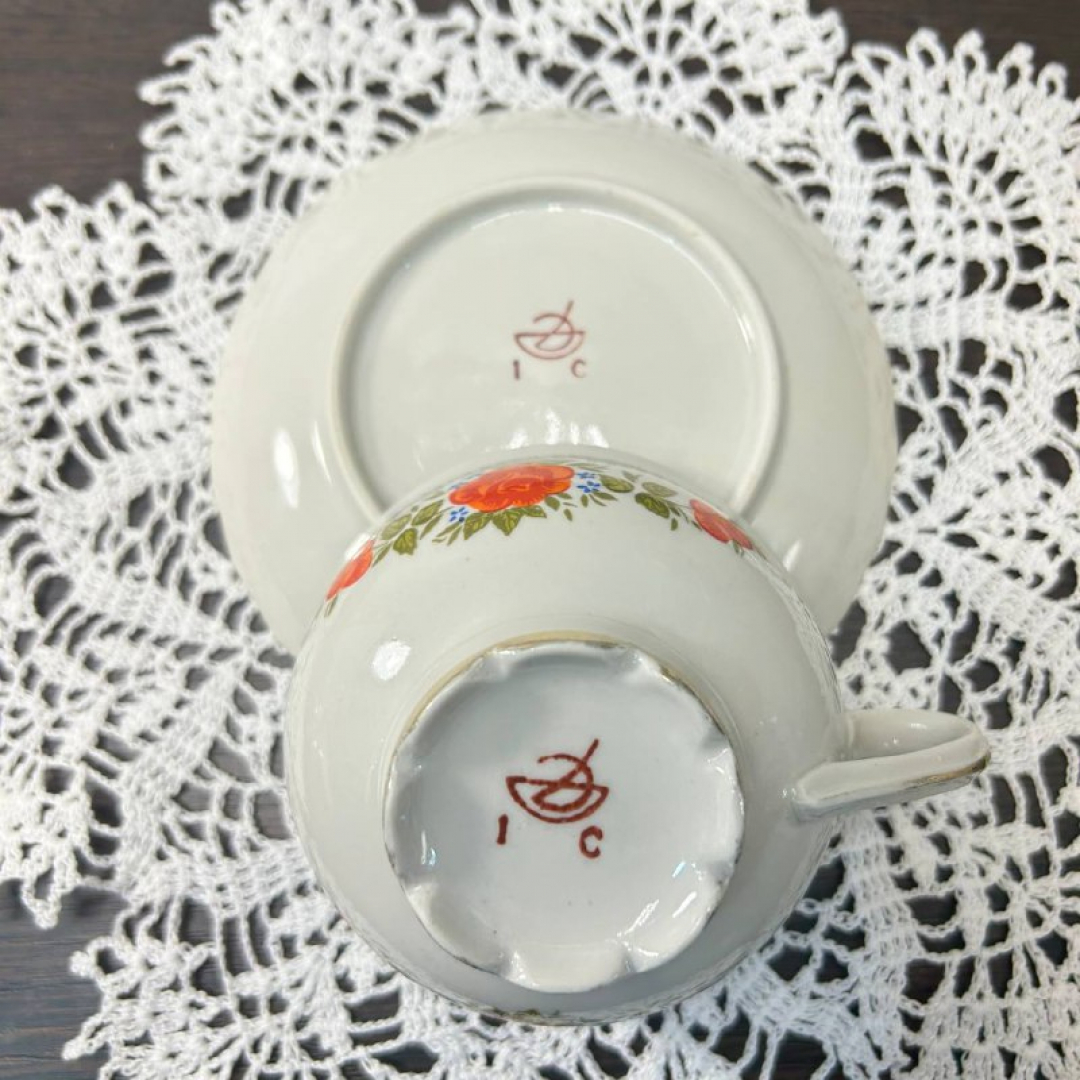 Чайная пара Довбышского ФЗ 1974-84гг Фарфор с цветочной деколью "Розы", золото. Картинка 2